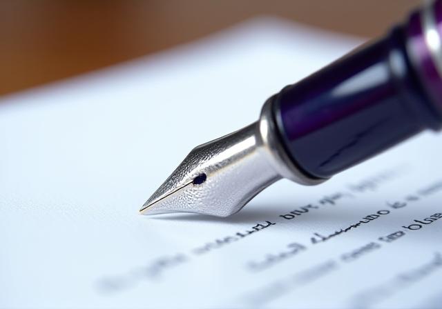 Close up of a luxury fountain pen on a legal document