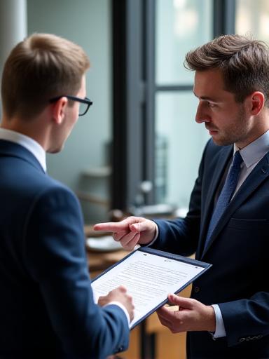 Professional lawyer reviewing documents with a client